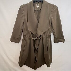 Anne Klein Women's olive green open front jacket with front tie Size M INV25/324